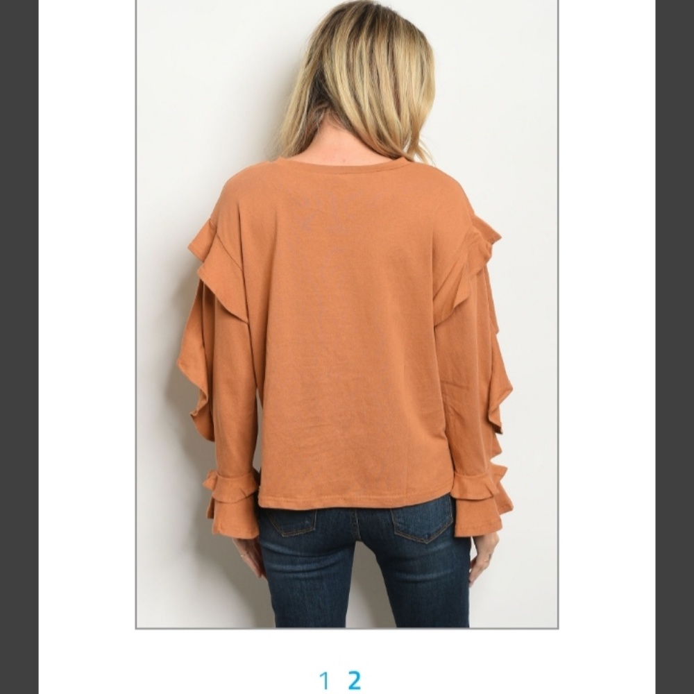 Ruffled Lightweight Knit Top Camel NWT - Picture 6 of 7